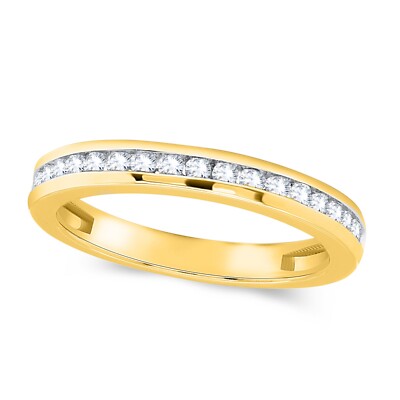 14K Yellow Gold Over Round Cut Certified Moissanite Womens Wedding Band 0.50 Ct