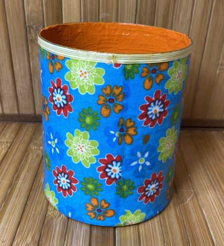 Handmade Colorful Flower Fabric Wrapped Tin Can Planter 4 5/8 in x 4 in diameter - Picture 8 of 8