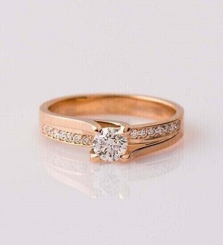 Women's 2.00 Ct Round Cut Moissanite Solitaire Engagement Band Rose Gold plated - Picture 2 of 6