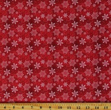 Cotton Christmas Snowflakes Snow Red Fabric Print by Yard D406.57