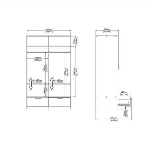 Line Wardrobe | 2 Door 2 Drawer Modern Storage Cabinet | Fast UK Delivery - Picture 12 of 48