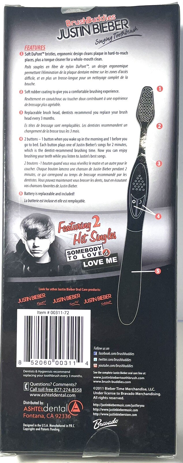 Justin Bieber Brush Buddies Singing Toothbrush Somebody to Love, Love