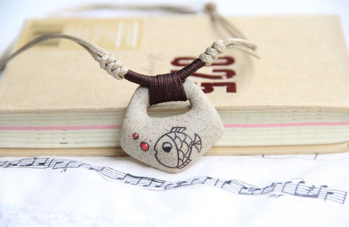 Necklace Pendant Clay Fish Ceramic Fashion Ethnic Jewelry Handmade Adjustable - Picture 11 of 12