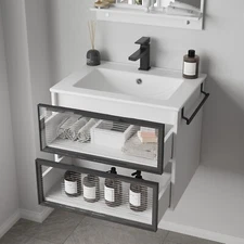 24" Floating Bathroom Vanity Without Sink, 2 Drawers Storage Cabinet Towel Rack