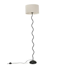 Black Metal Wiggle Floor Lamp Living Room Waved Light Cream Boucle Lampshade