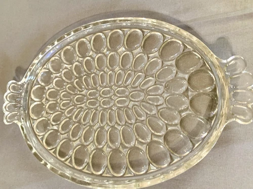 Antique Depression Era Clear Bubble Glass Oval Platter 13” W/Handles