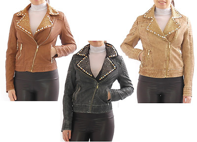 Women's biker jacket faux leather jacket Balzer jacket faux leather jacket studs stones