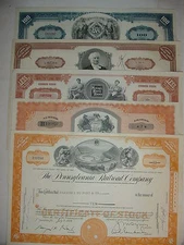 Lot of 5 Different Railroad Stock Certificates Pennsylvania Erie Monopoly RR