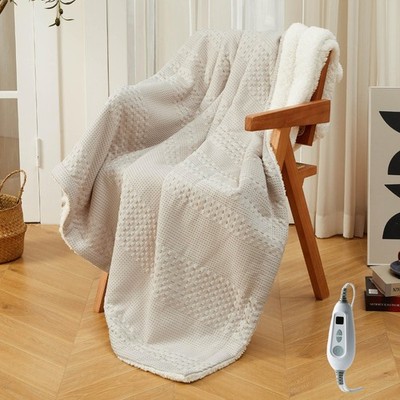 Electric Heated Throw Blanket, Soft Waffle Sherpa, 6 Heat Levels, Washable