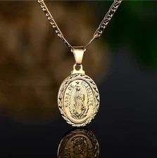  18k Oro Laminado Medalla de Virgen de Guadalupe & Cadena 20" Para Mujer o Niños