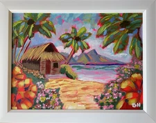 Tropical Beach Hut Painting/Island Vibes Painting/Framed
