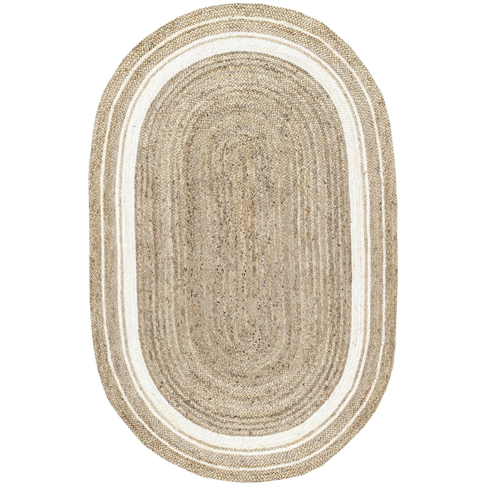 Rikki Off-White/Natural, 4' x 6' Oval, Coastal Braided, Jute, Soft and Textur... thumbnail 7