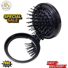 Folding Hair Brush With Mirror Travel Handbag Pocket Size Portable Handy Compact