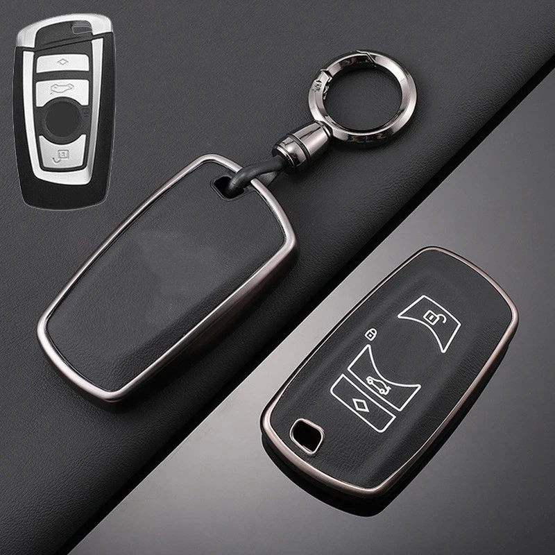 Funda para llave de coche de cuero de aleación de zinc para BMW X3 X4 X5 F10 F15 1 2 3 4 5 6 7 M5 Foto 3 de 4