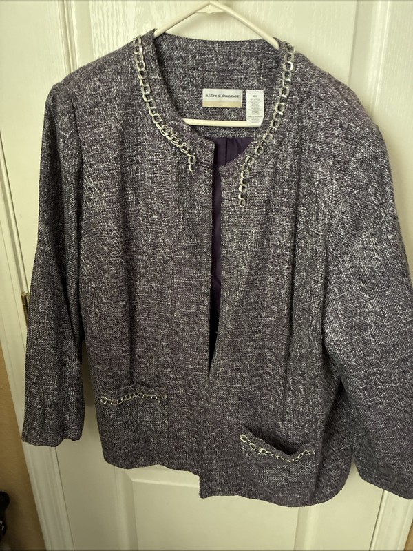Alfred Dunner Size 22W  Purple & Silver Tweed Blazer Jacket/Pockets Needs Stitch