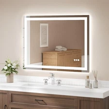 48x36"LED Bathroom Mirror, Tempered Glass Backlit Anti-Fog Lighted Vanity Mirror
