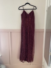DB Studio Burgundy Sequin Mesh Maxi Formal Gown V-Neck Zip Sleeveless Size 6