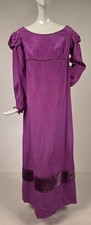 ANTIQUE EDWARDIAN PURPLE SILK REGENCY STYLE EMPIRE COSTUME DRESS W PUFF SLEEVES