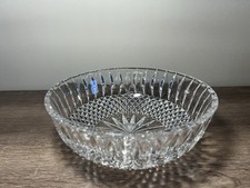 Vintage Crystal Clear Cut Glass Serving Bowl Intricate Diamond Starburst Pattern