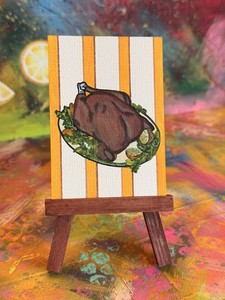 ACEO Original Painting 2.5x3.5 Art Card: Turkey dinner food by artisticapocalyse