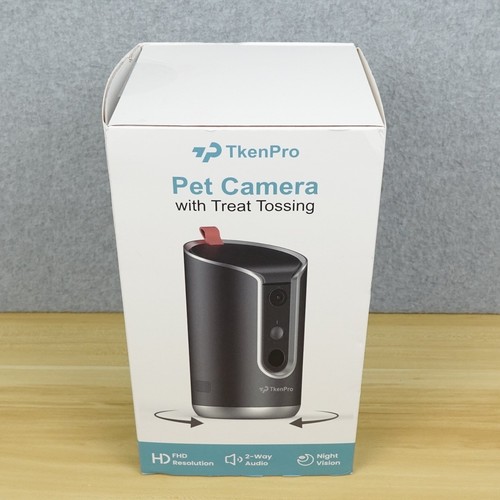 TKENPRO Pet Camera Treat Tossing Dispenser 360°View Dog Camera Black Open Box
