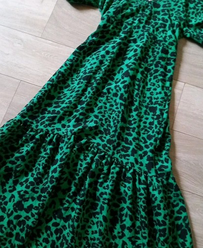 George grün & schwarz Leopardenmuster Hängerchen Kleid Rüschen Urlaub Boho Freizeit UK10 - Bild 5 von 19