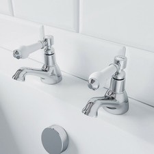 Traditional Bathroom Hot & Cold Twin Bath Taps Brass Chrome Ceramic Lever Handle