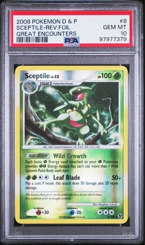 POP 9- 2008 POKEMON SCEPTILE-REV.FOIL DIAMOND & PEARL GREAT ENCOUNTERS #8 PSA 10