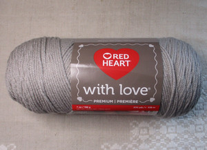 Red Heart with LOVE, Light Grey, 7 oz, 370 yds, 100% Acrylic, No Dye Lot