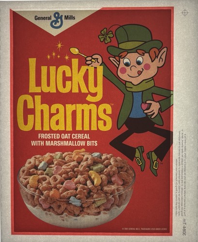Original Vintage Lucky Charms Cereal Magically Delicious Iron On Transfer