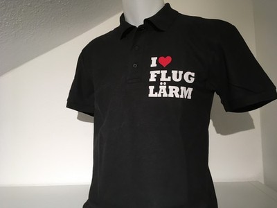 I LOVE FLUGLÄRM Ladies Fit Polo Shirt schwarz Gr. S Airport Airliner Aviator