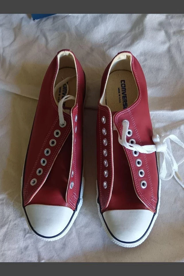 Deadstock Vintage Años 90 Converse All Star Bajo Cuero Rojo 15864 Hecho en EE. UU. US9.5 Foto 2 de 4