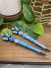 2 PC Handmade Silicone Bead Rhinestone Black Ink Pen Set Butterfly New B173