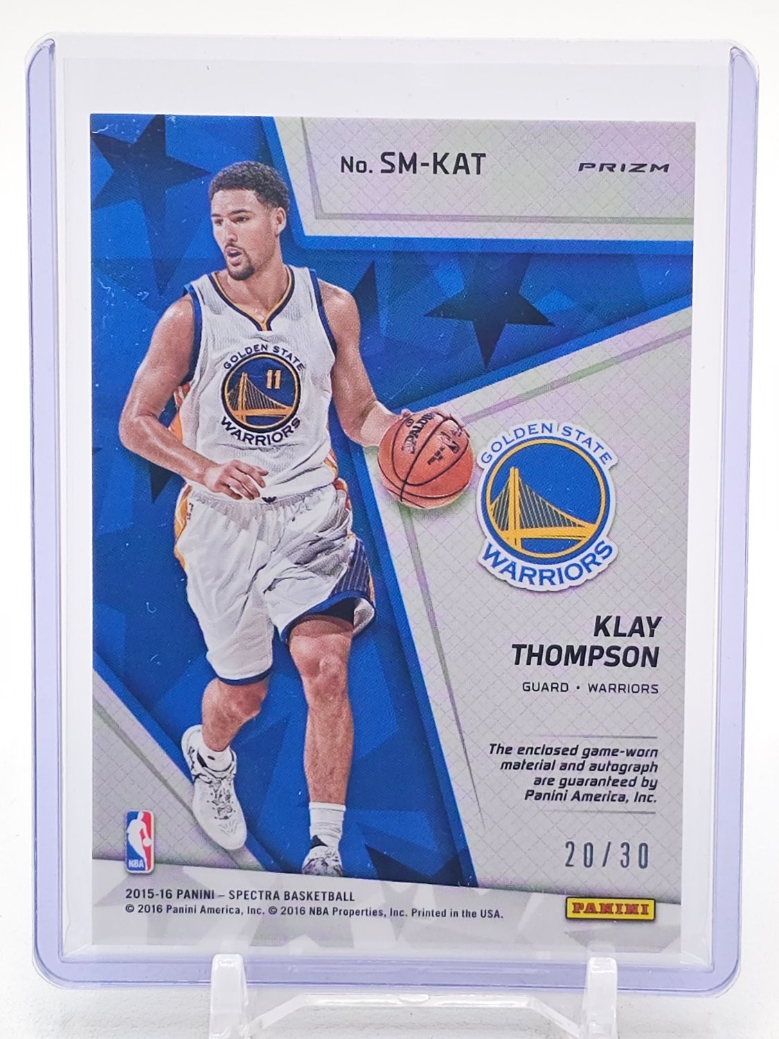 KLAY THOMPSON 2015-16 PANINI SPECTRA SUPER STAR BLUE AUTO PATCH /30 Q3151 view 2