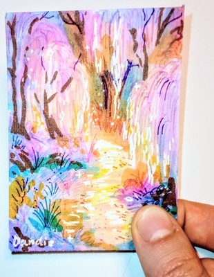 OOAK ACEO Fantasy Landscape Marker Art Enchanted Forest Mini Artwork Signed