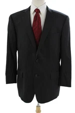 Hart Schaffner Marx Mens Dark Gray Solid Suit Jacket Collared Button Size 44