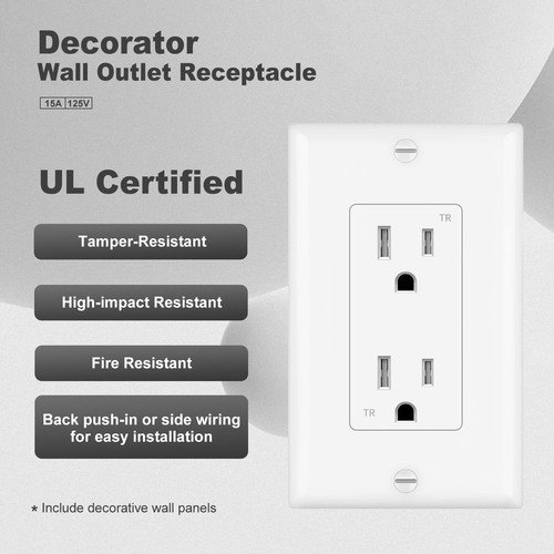 15A Decorator Receptacle Outlet, Tamper Resistant, Decorative Electrical Rece... - Picture 2 of 7