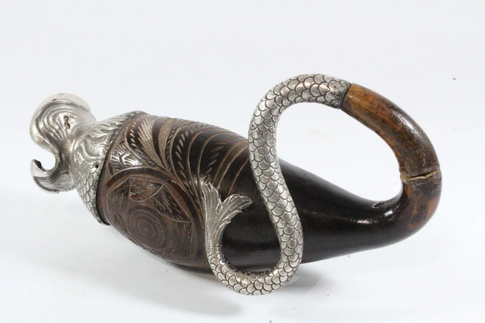 18th Century Spanish Colonial Silver Mounted & Carved Fish Form Flask - image 3 of 4