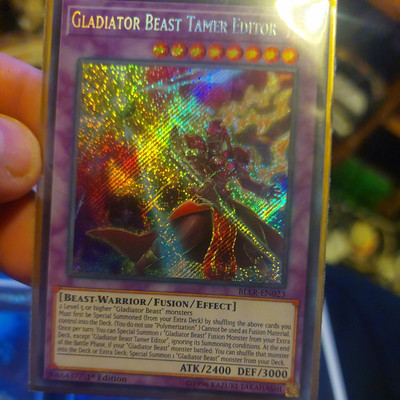 BLLR-EN023 Gladiator Beast Tamer Editor Secret Rare 1st Edition NM Yugioh Card
