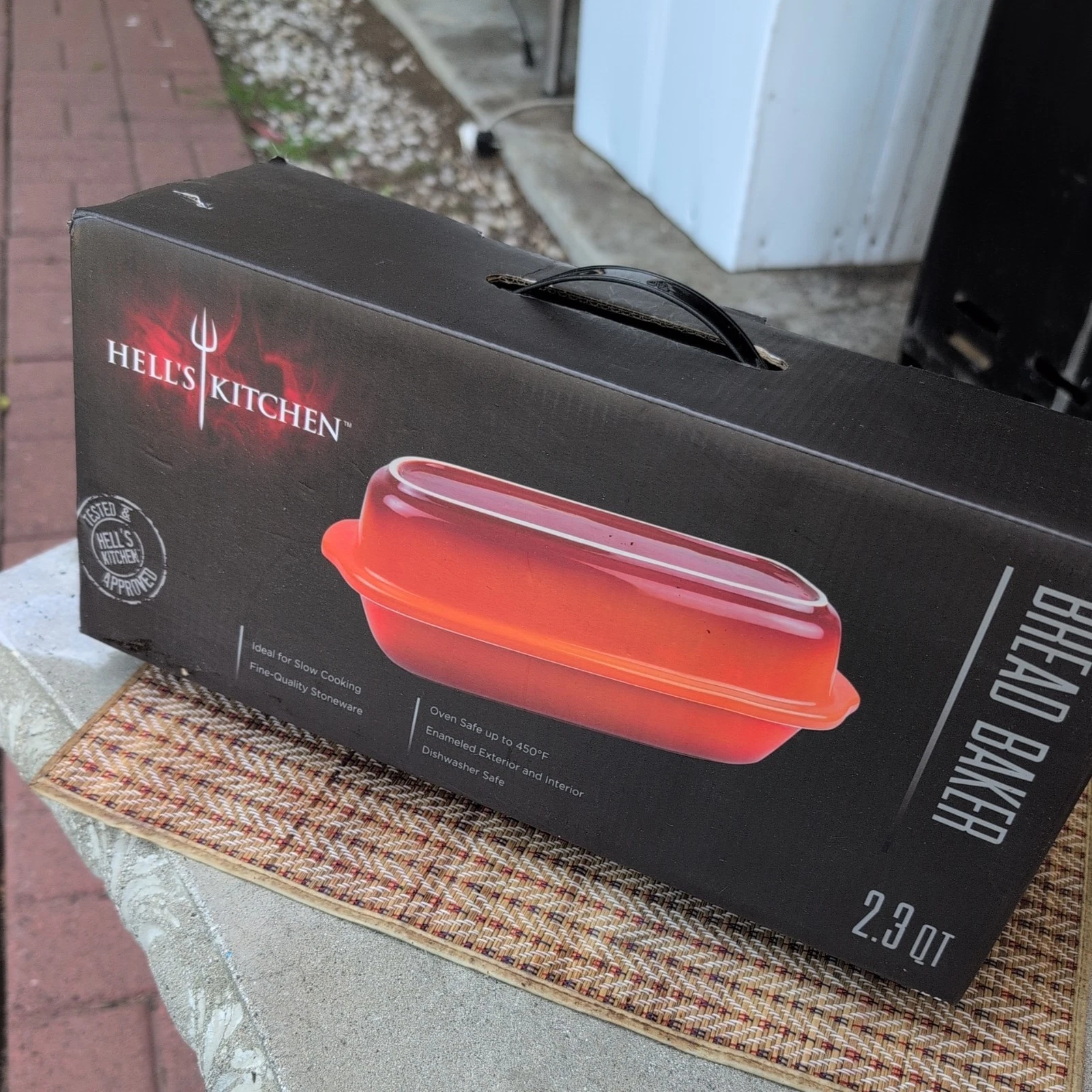 Hell's Kitchen Bread Baker 2.3 qt Orange Stoneware Enameled Oven b Safe NIB