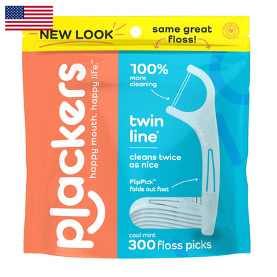 Plackers Twin Line Dental Floss Picks Dual-Line Tuffloss Easy Storage Cool Mint