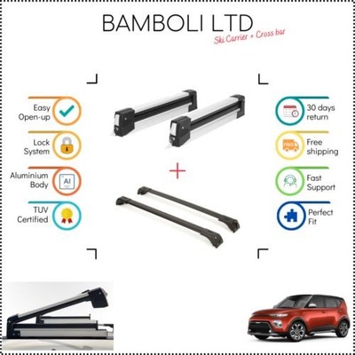 Bamboli 29.5'' Ski Carrier & Black Cross Bar Set For Kia Soul X-Line 2018-> 4 pcs