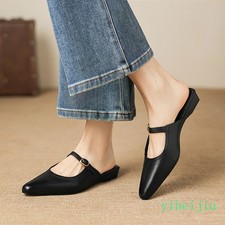 Womens Flat Heel Real Leather Mules Slippers Slides Comfort Casual Shoes Fashion