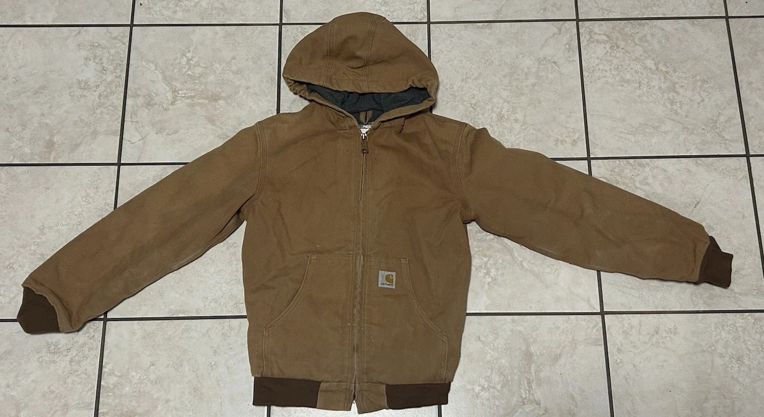 Carhartt Jacket Youth Boys M 10-12 Brown Quilt Lined Duck Canvas Hooded Y2K Used