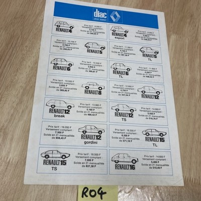 Renault credit DIAC R16 R17 Alpine R5 R6 R8 R12 R15 etc leaflet advertising
