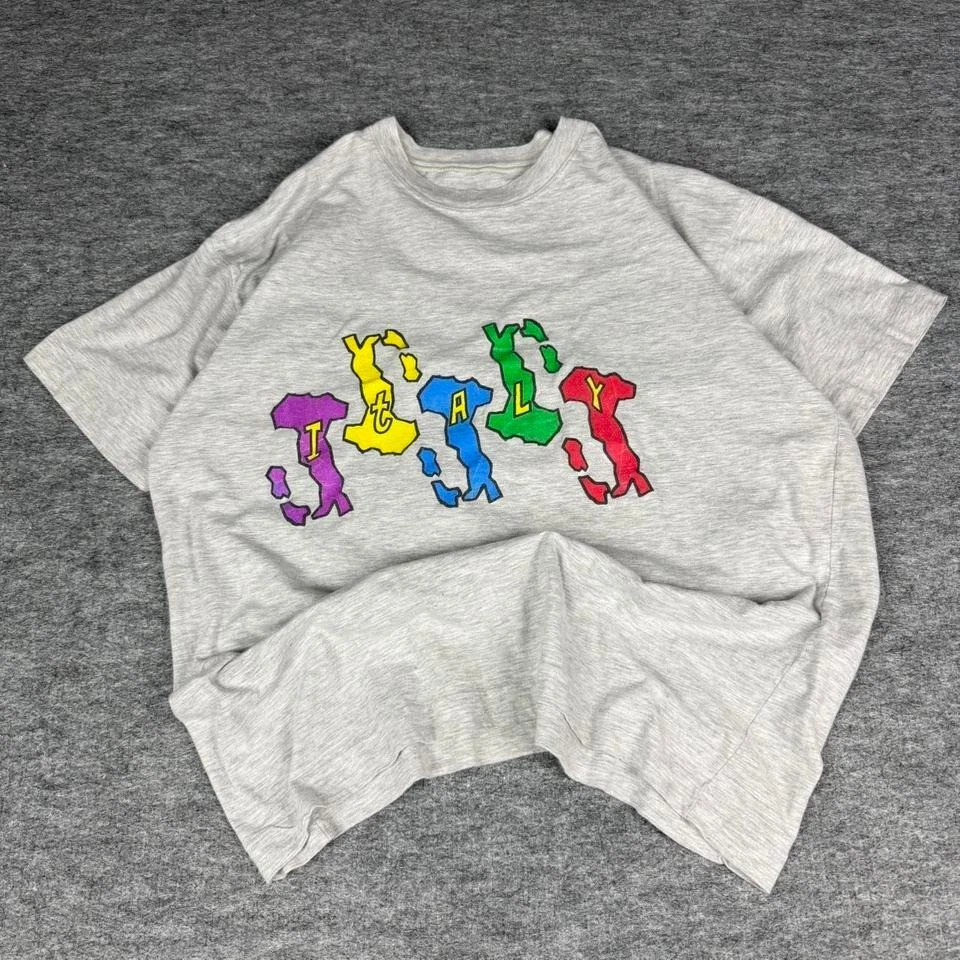 T-shirt Graphique Benetton Homme - Gris - Taille XL - Coton - Occasion Très Bon état