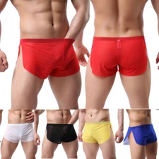 Mens Sexy Mesh See Through Arrow Boxer Shorts Breathable Pajama Shorts Underpant