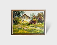 Oil painting parental home Ukrainian painter Canvas Framed original landscape