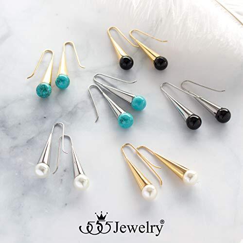 555Schmuck Damen Edelstahl Tropfen Türkis/Perle/Onyx Boho Kegel Ohrringe - Bild 2 von 35
