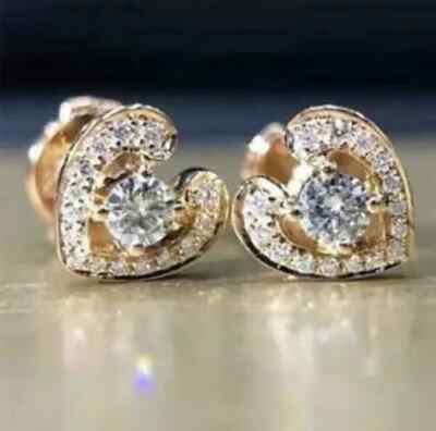 1.50Ct Round Lab-Created Diamond Heart Shape Studs Earrings 14K Yellow Gold Over